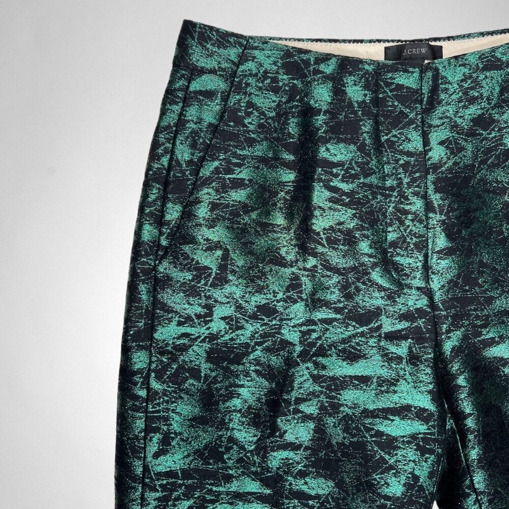 J. CREW 4 Evergreen Jacquard Metallic Cropped Straight Pants Dressy Holidays - Picture 4 of 11